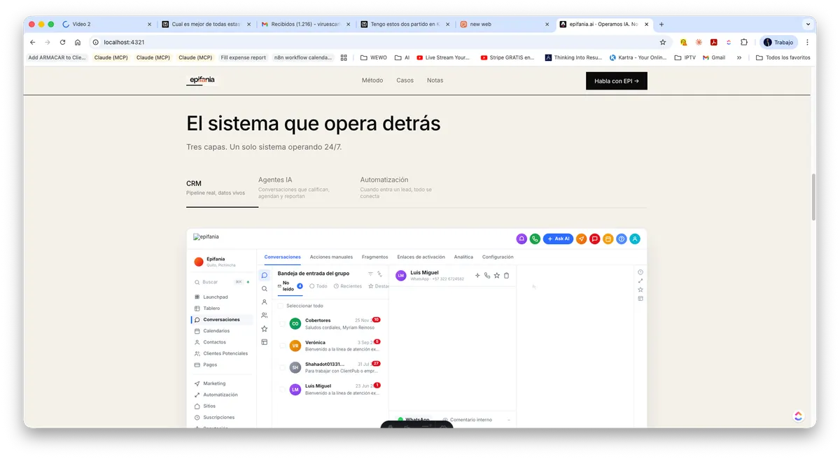 El panel de Epifanía con las conversaciones del negocio